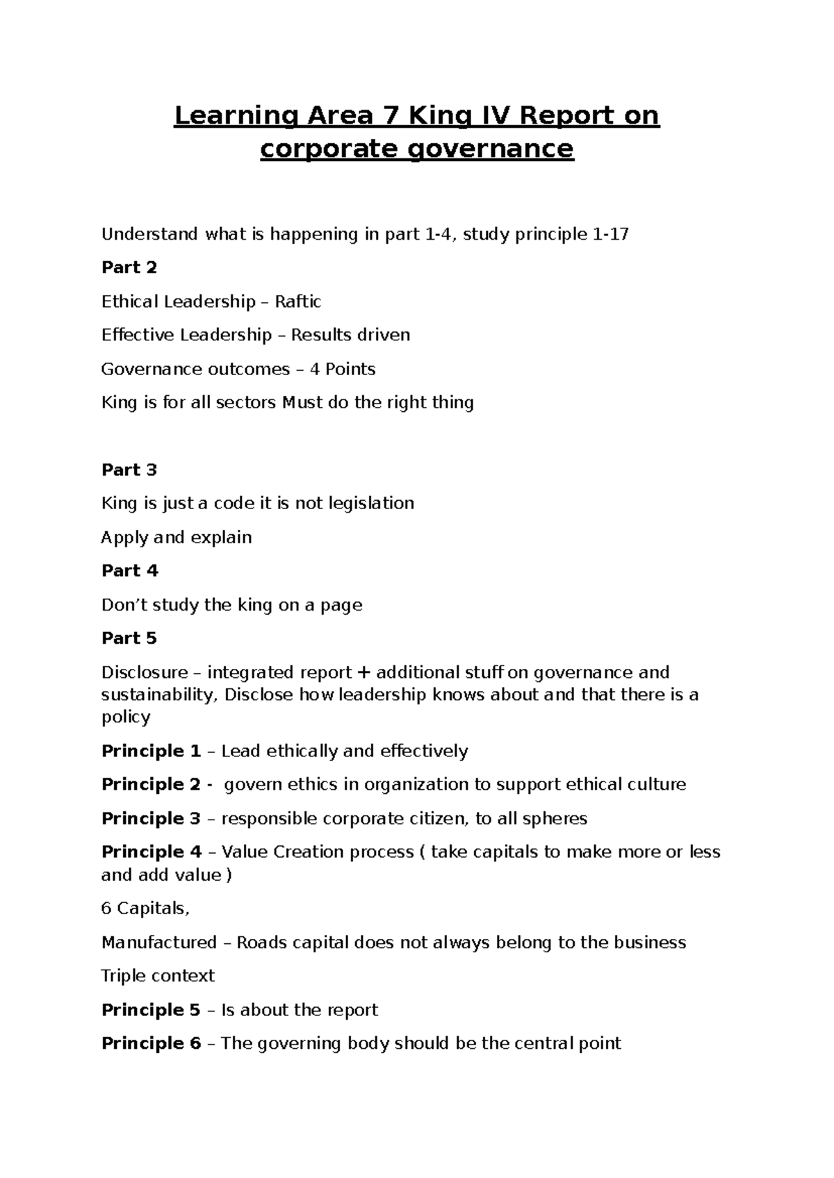 Learning Area 7: King IV Report on Corporate Governance Principles ...