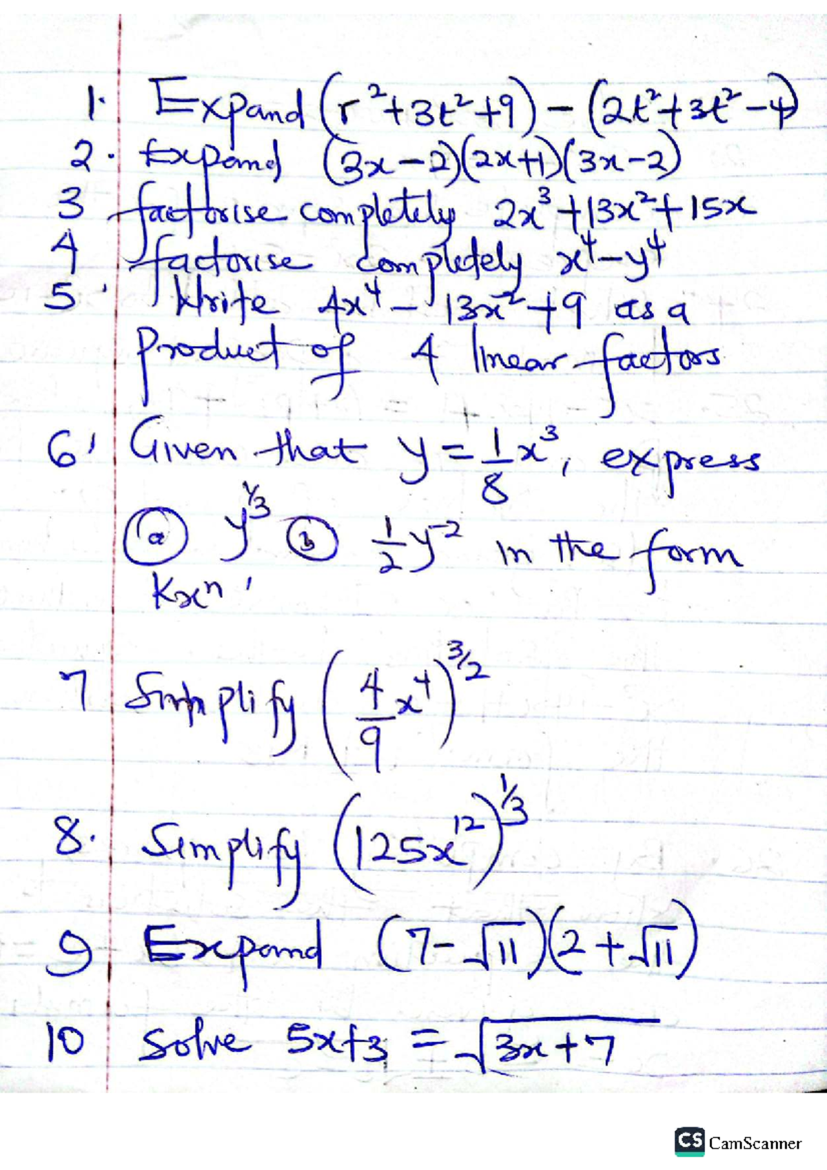 1001 Practice Questions for CS: Algebra Expansion & Factorization - Studocu