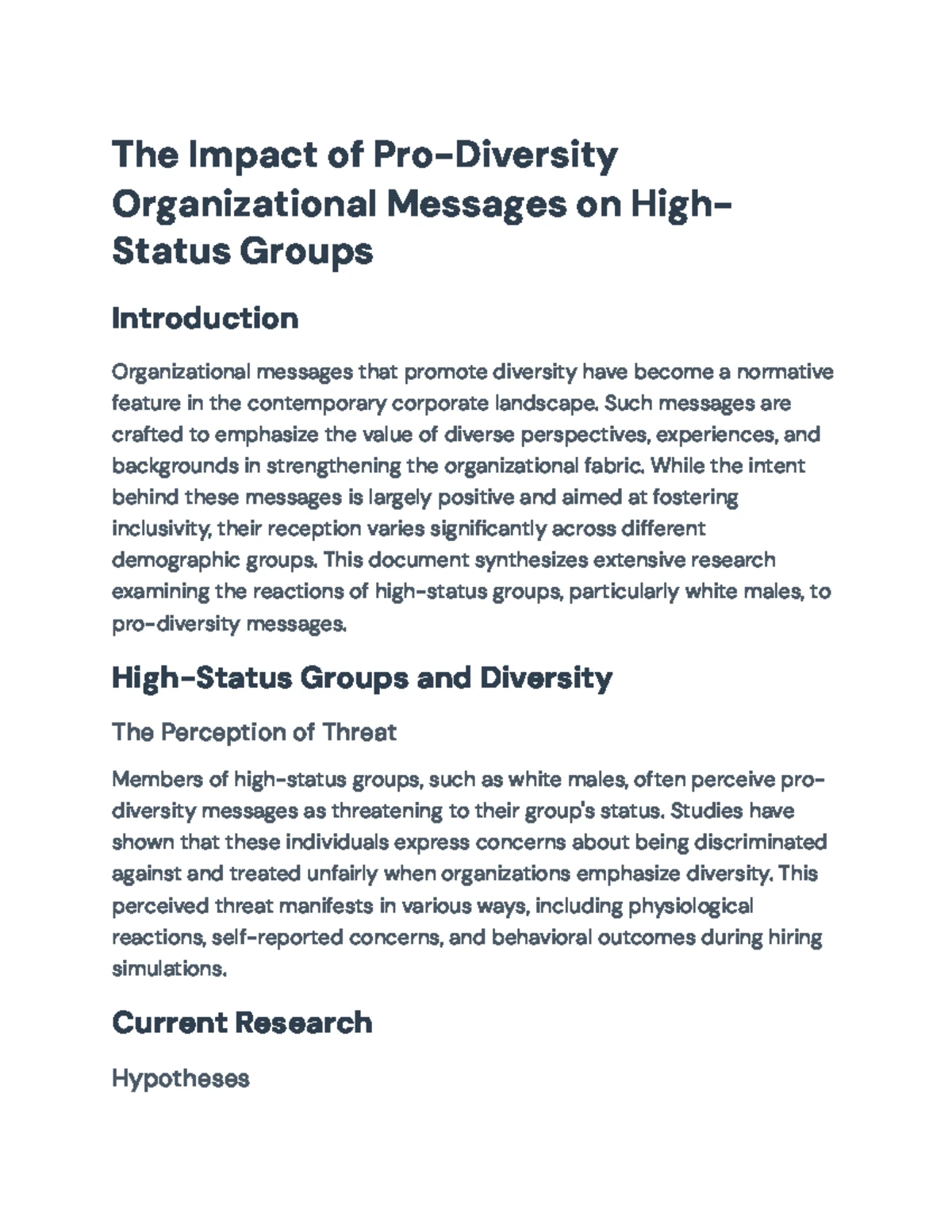 Impact of Pro-Diversity Messages on High-Status Groups (Research ...