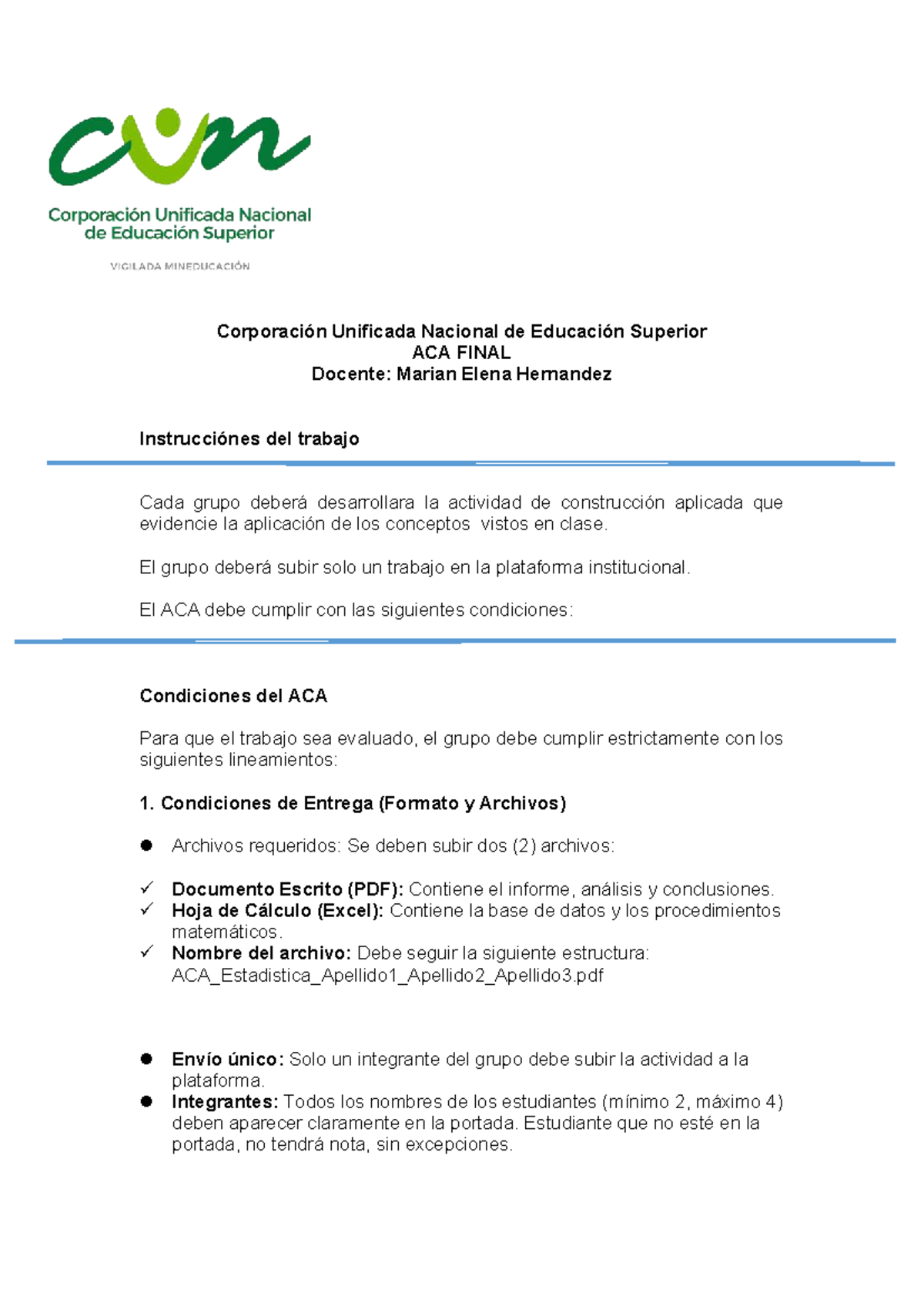 ACA Final Project Guidelines for Descriptive Statistics Course - Studocu