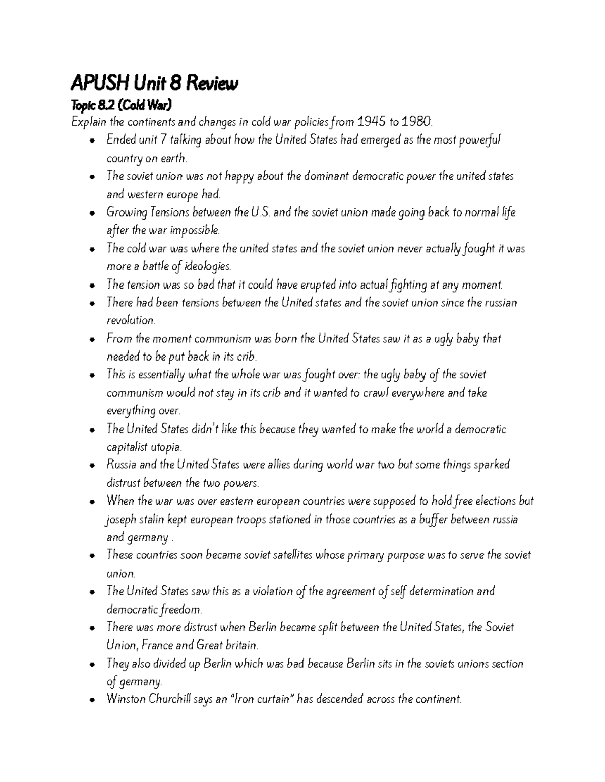 Apush Unit 8 Review - APUSH Unit 8 Review Topic 8 (Cold War) Explain ...