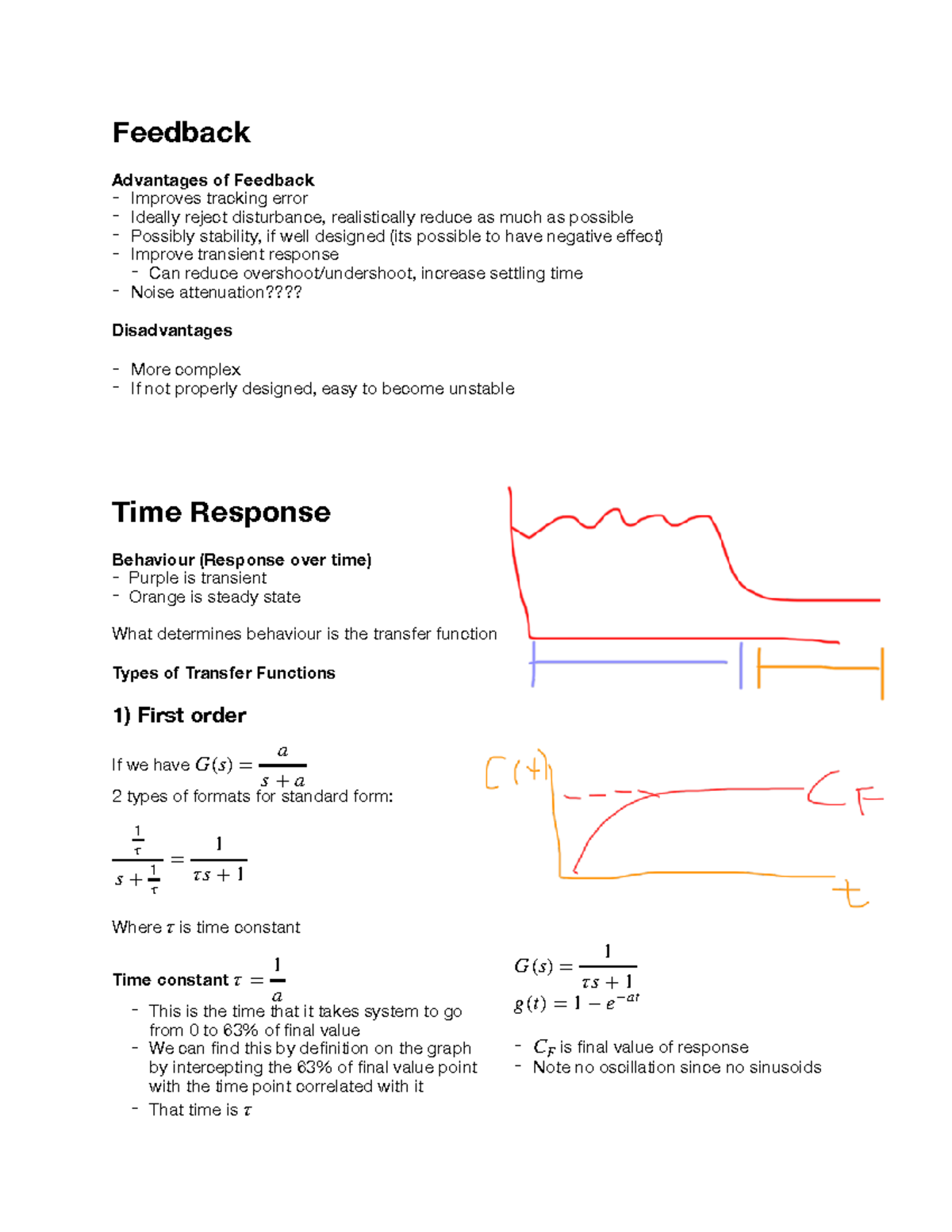 Class Lecture 3 Notes: Feedback and Time Response Concepts - Studocu