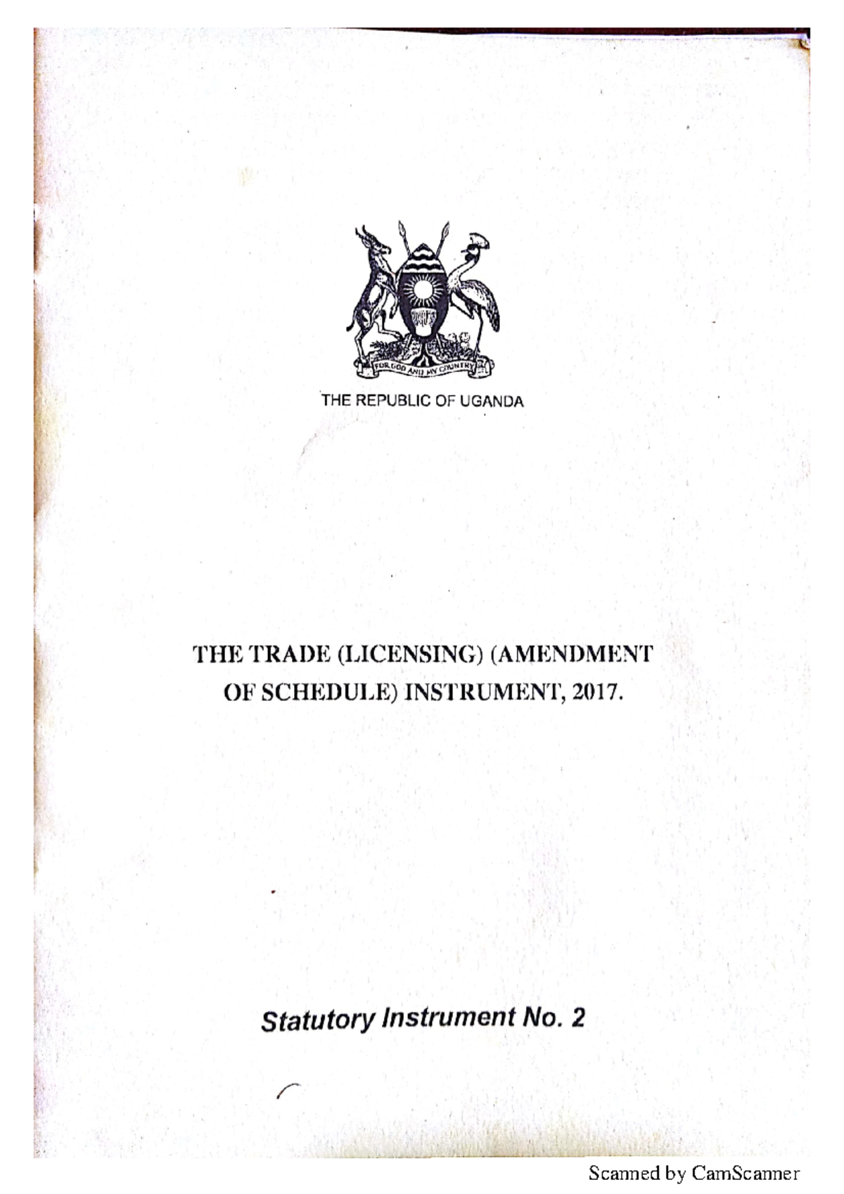 Trade Licensing (Amendment of Schedule) Act 2017 - Statutory Instrument ...