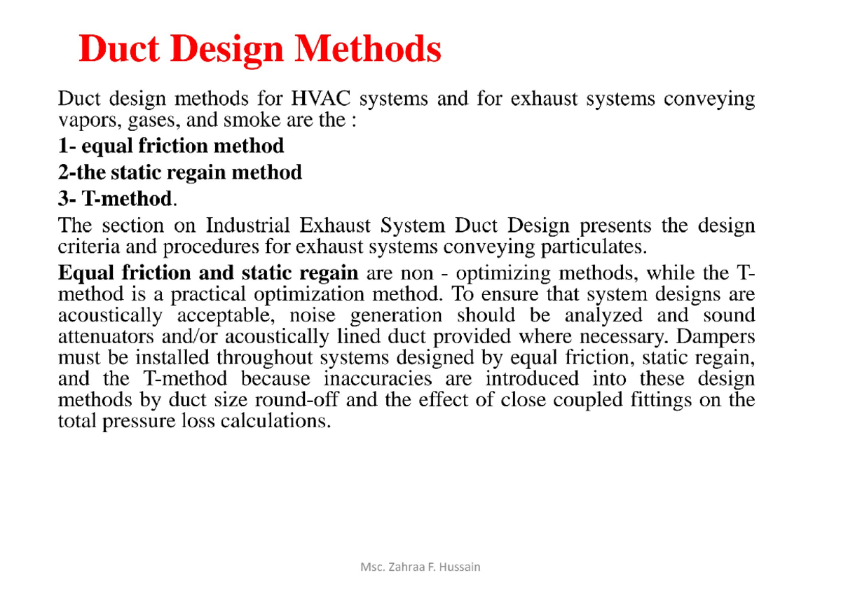 Ductwork Design Methods for HVAC Systems - Practice Notes - Studocu