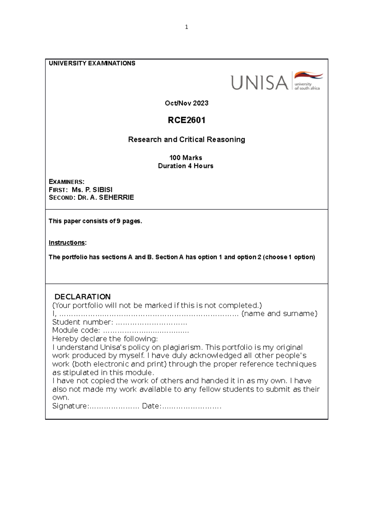 RCE2601 Portfolio Instructions and Guidelines for 2023 Exam - Studocu