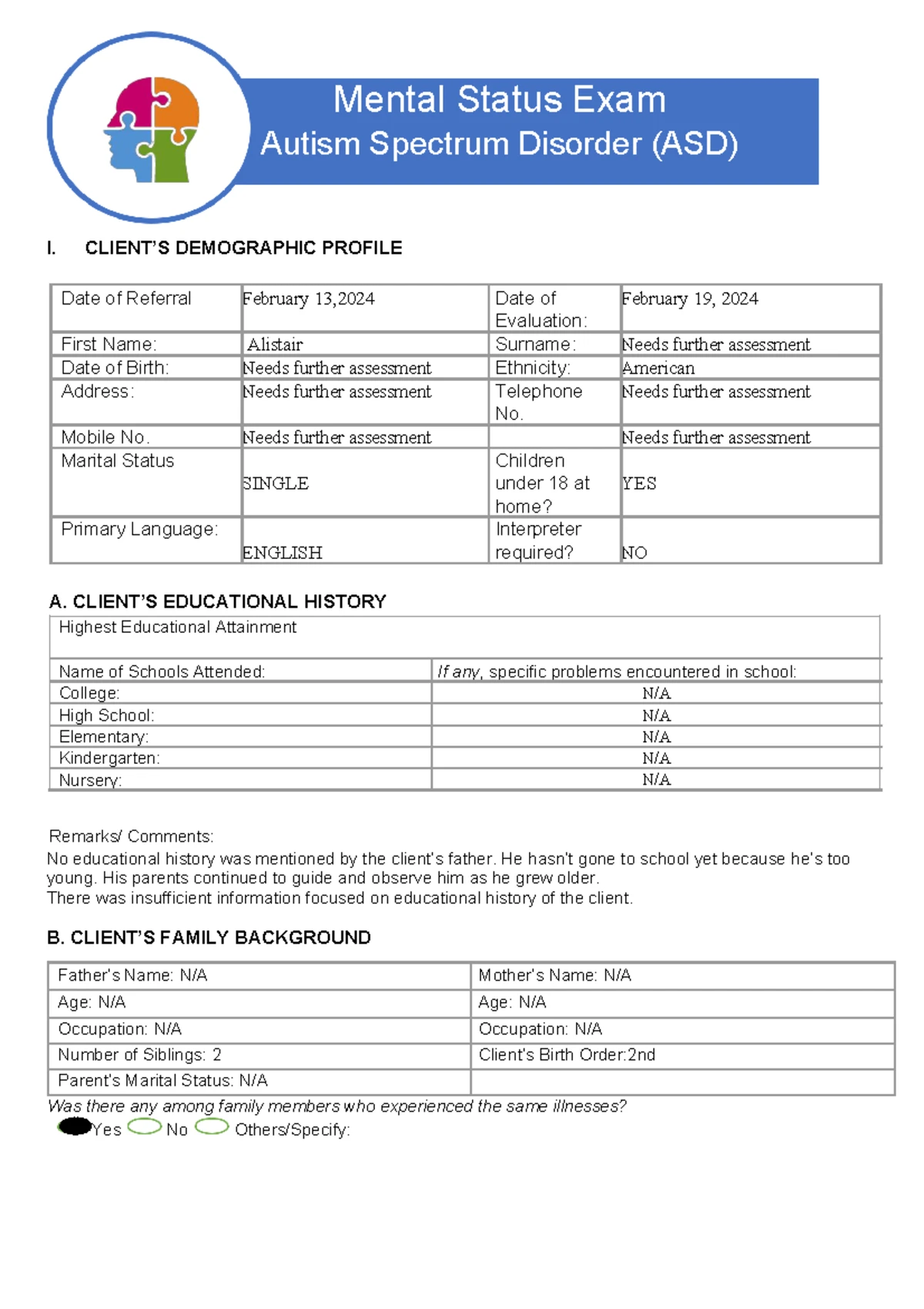 Final Checklist for Autism Observation (ASD) - Studocu