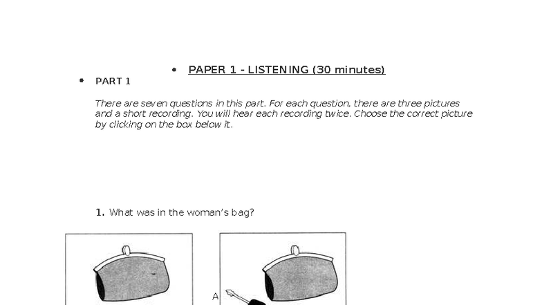 TEST 1 - ENG LISTENING PART 1 & 2 QUESTIONS AND ANSWERS - Studocu