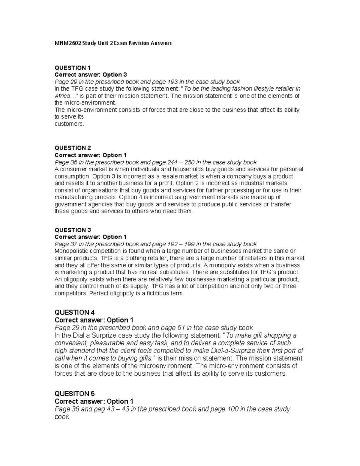 MNM2602 Final Exam Revision Answers for Study Unit 2 - Studocu