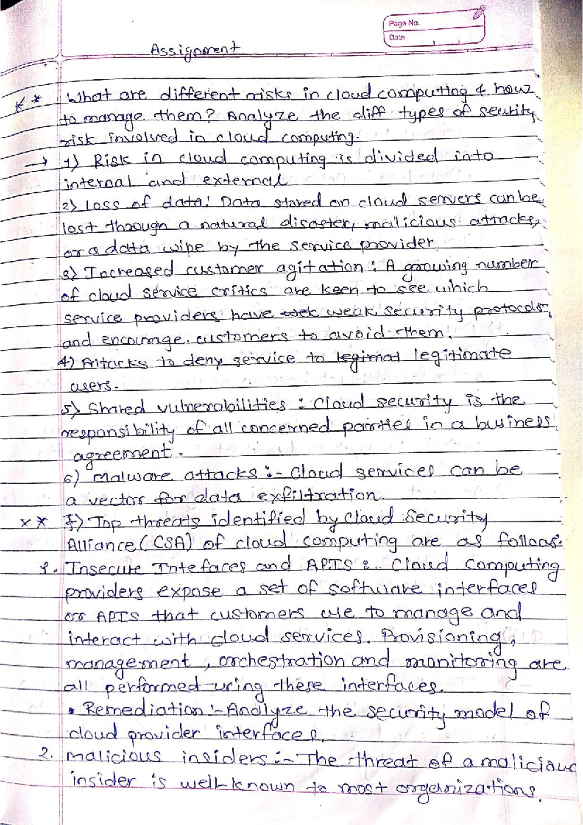 Cloud Computing Risks & Management Strategies - Assignment 3 - Studocu