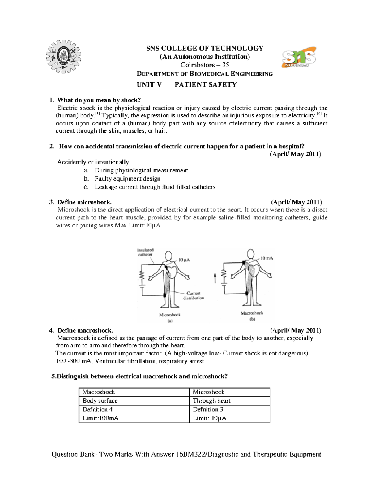 Question Bank - Two Marks with Answers for 16BM322 Equipment - Studocu