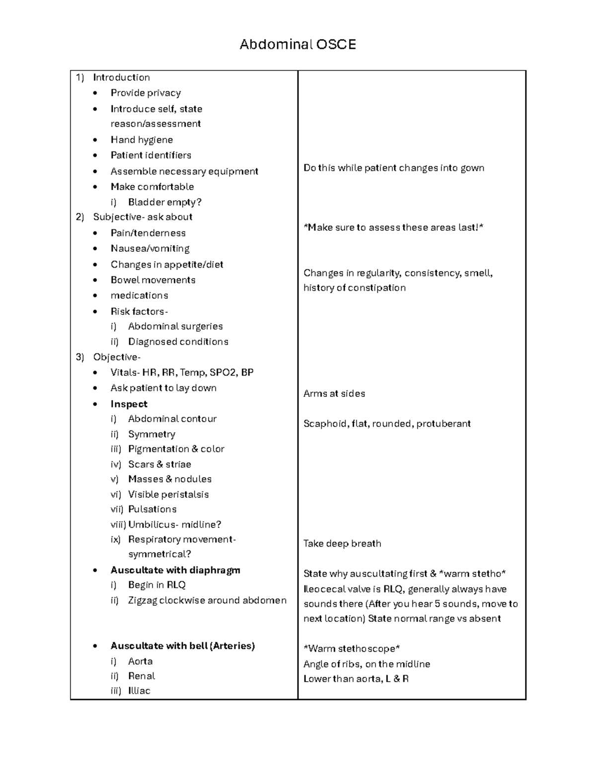 Abdominal OSCE Practice Guide: Key Assessment Techniques - Studocu