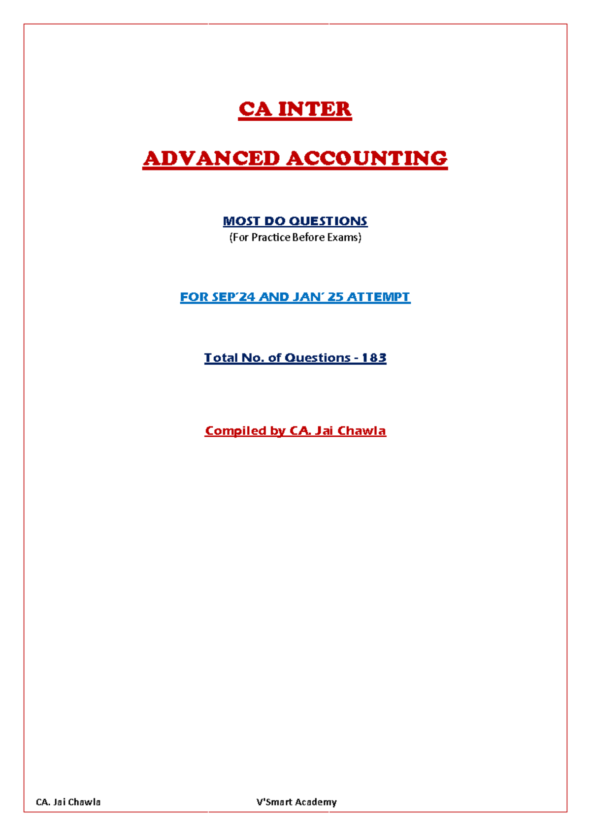 CA INTER Advanced Accounting Exam Questions by CA Jai Chawla for ...