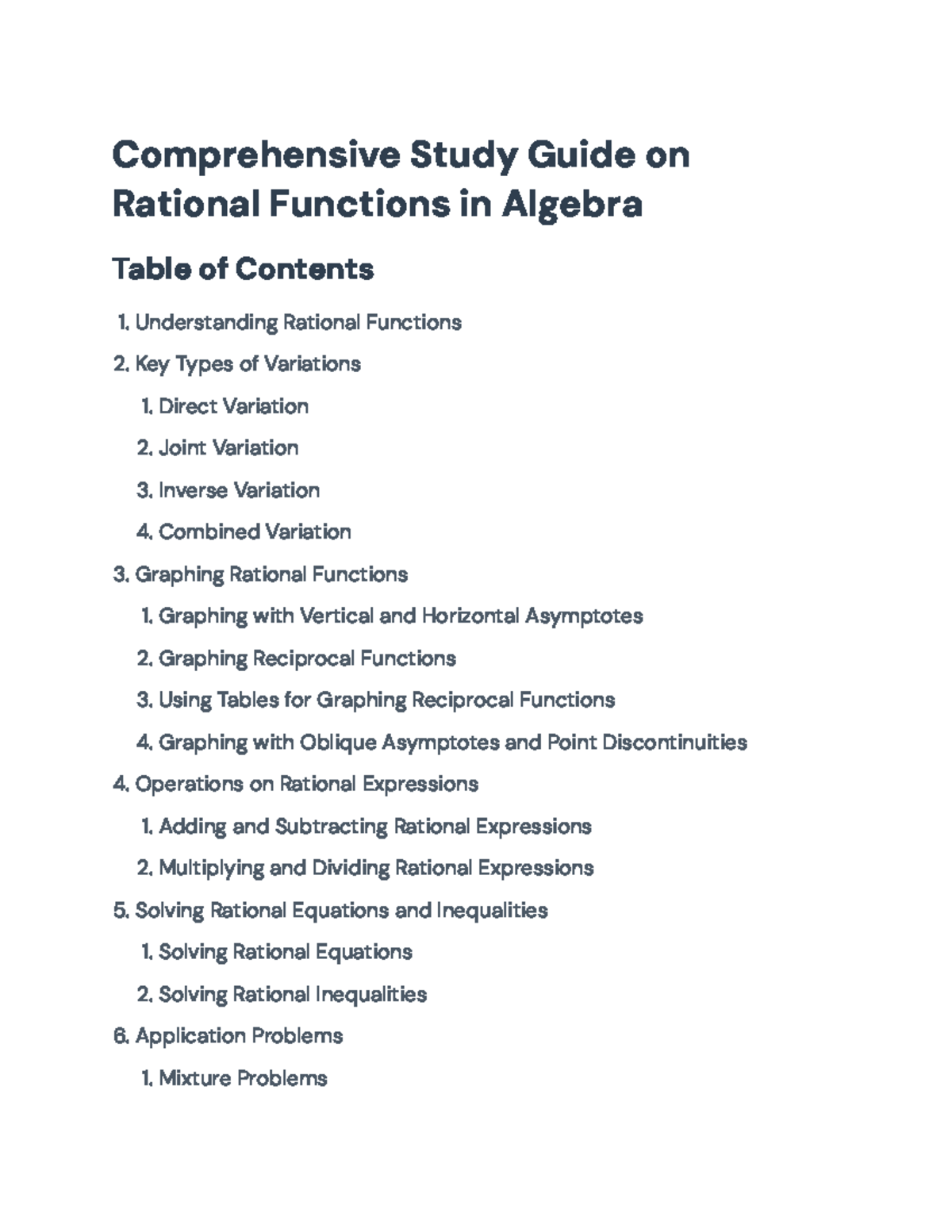 Comprehensive Study Guide on Rational Functions (MATH 101 ...