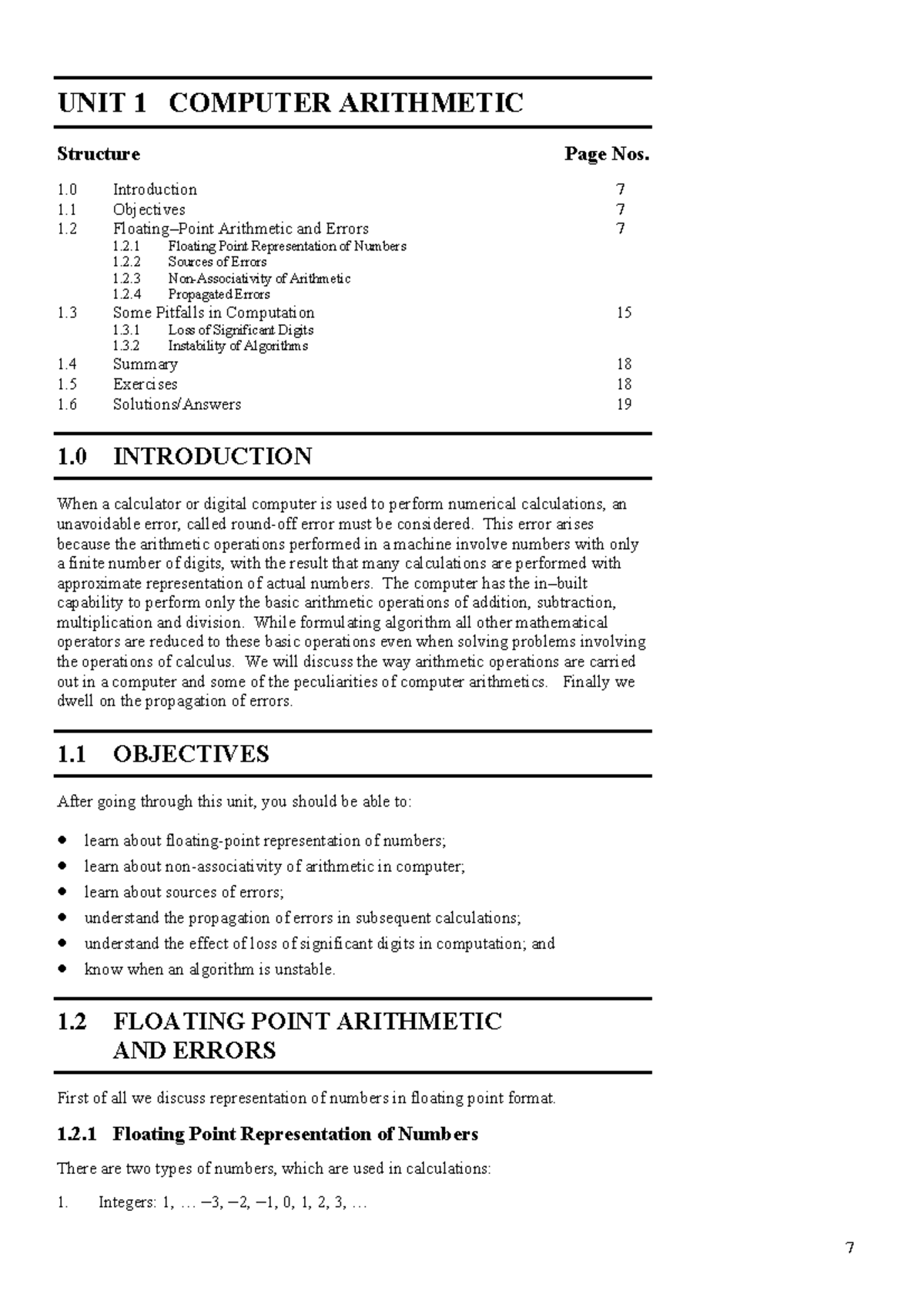 Computer Arithmetic Study Material: Overview & Error Analysis (Block 1 ...
