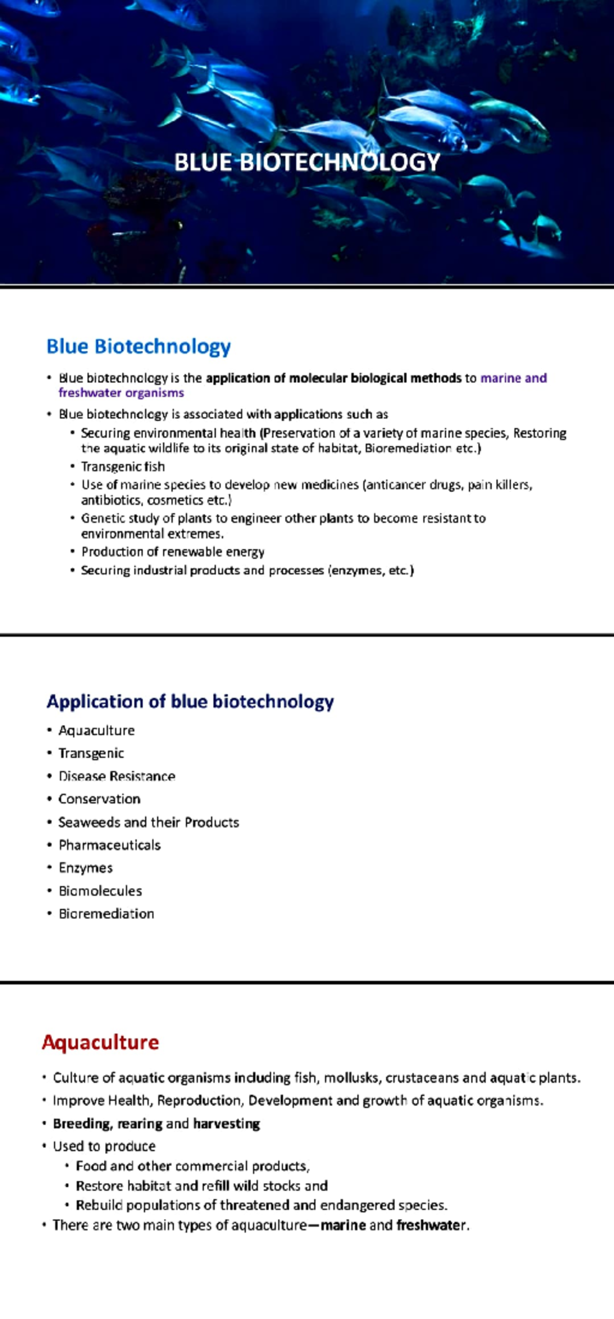 Blue Biotechnology: Applications and Impacts on Aquaculture and Health ...