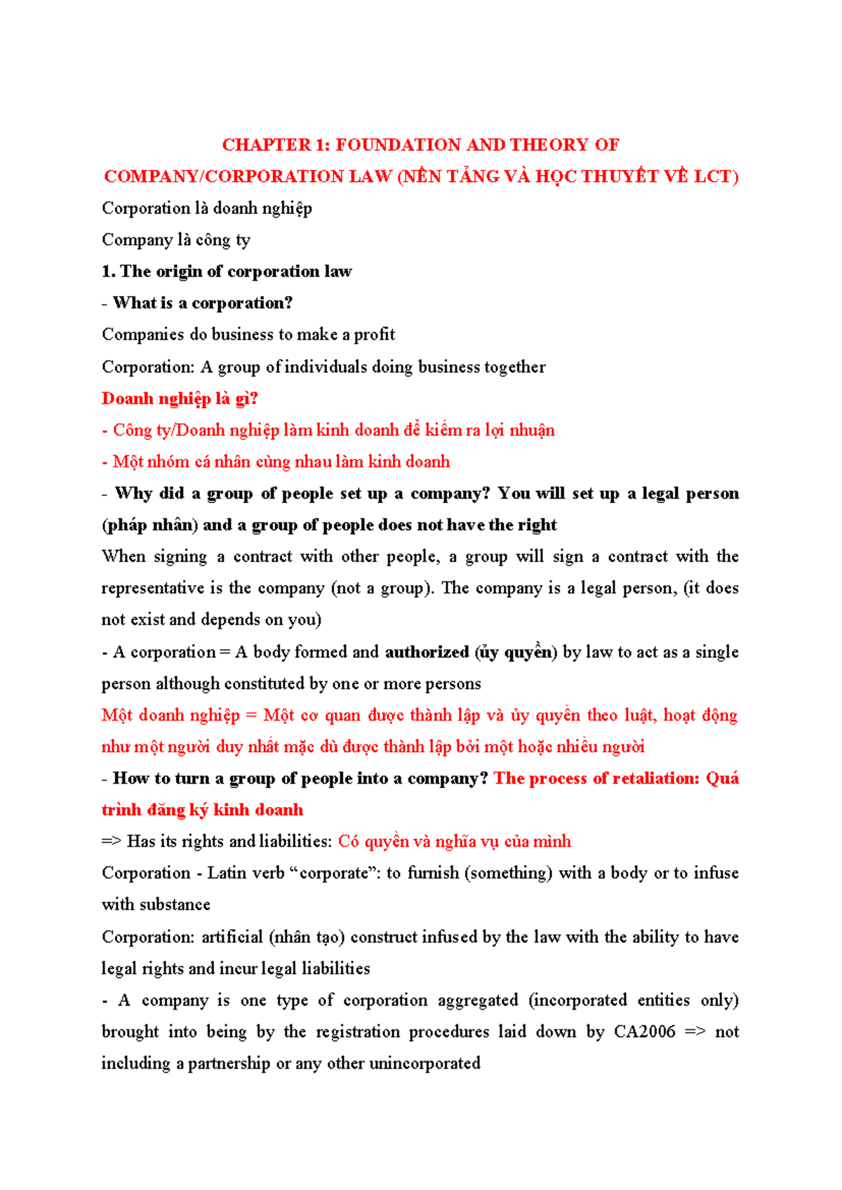 HQ-Ghi-bài- Corporations: Law 1 - Foundations & Key Concepts - Studocu