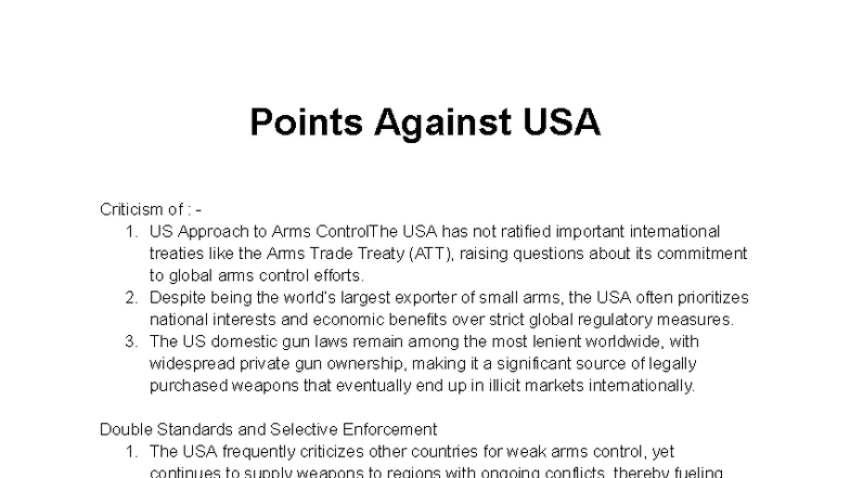 Points Against USA's Arms Control Approach: A Critical Analysis - Studocu