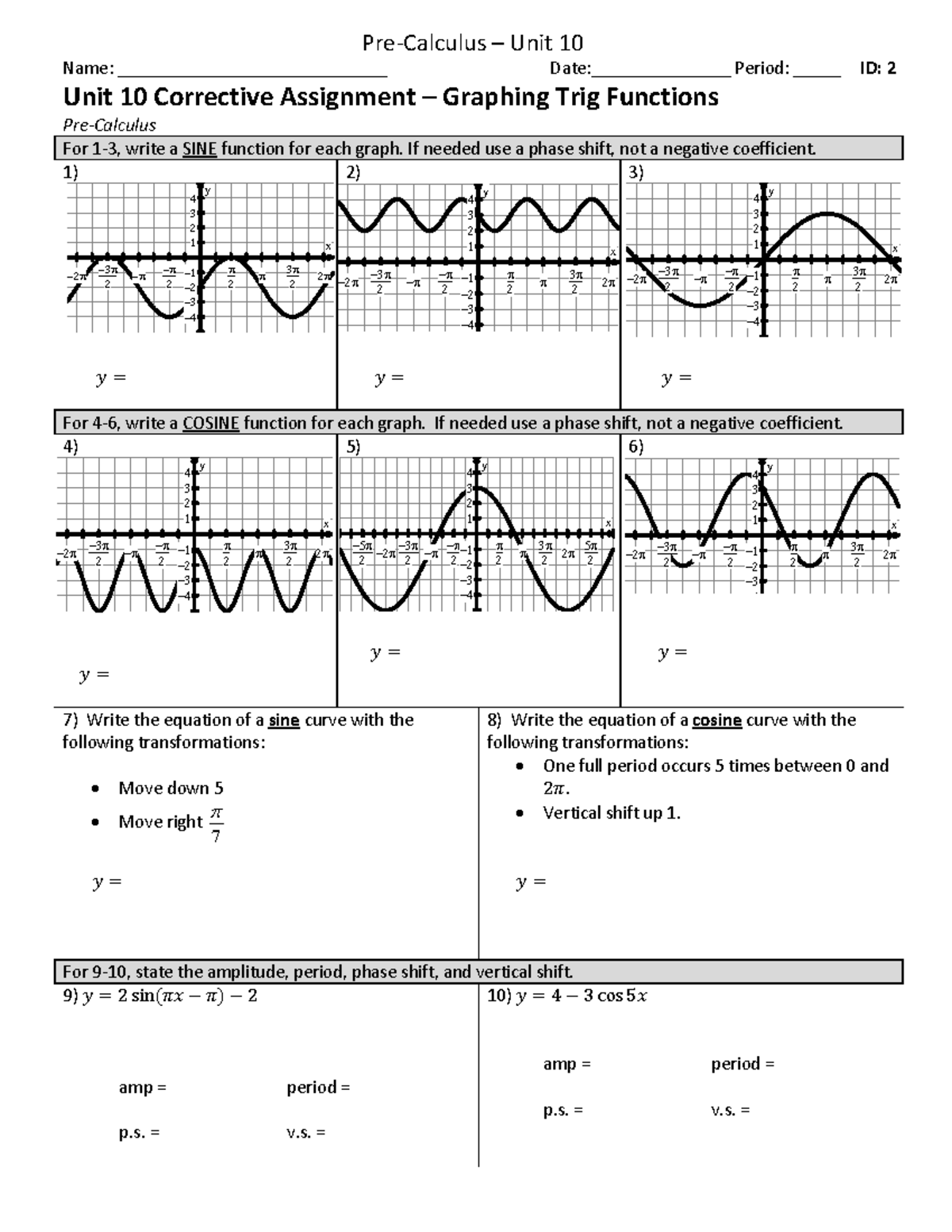 Unit 10 Corrective Assignment: Graphing Trig Functions S2 - Studocu