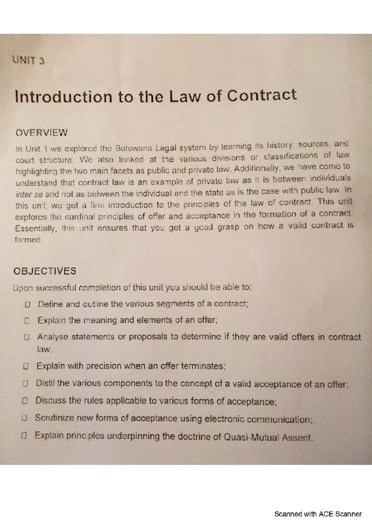 UNIT 3 - Introduction to Contract Law Principles in LAW251 - Studocu