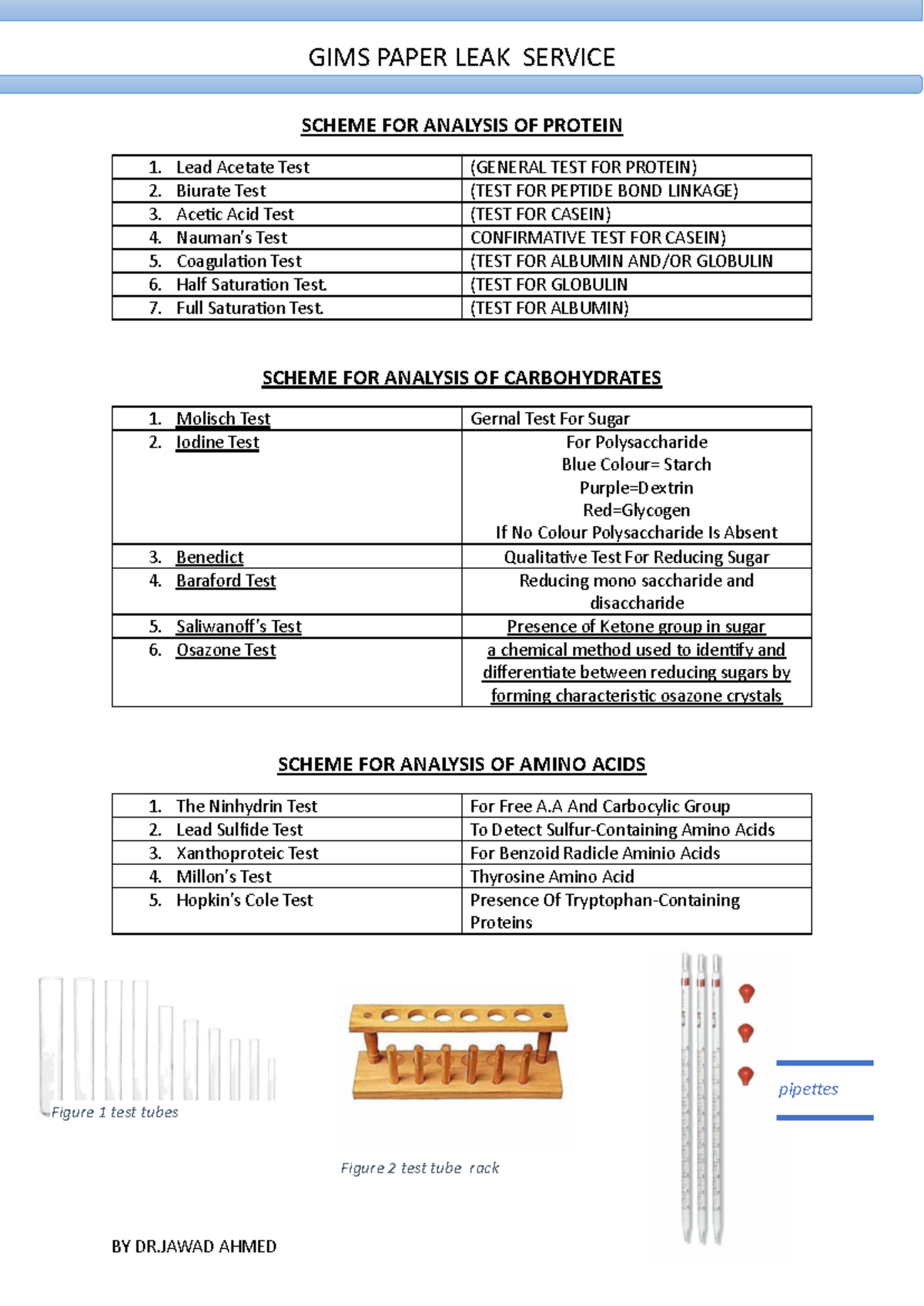 Biochemistry OSPE: Protein, Carbohydrate, and Amino Acid Tests - Studocu