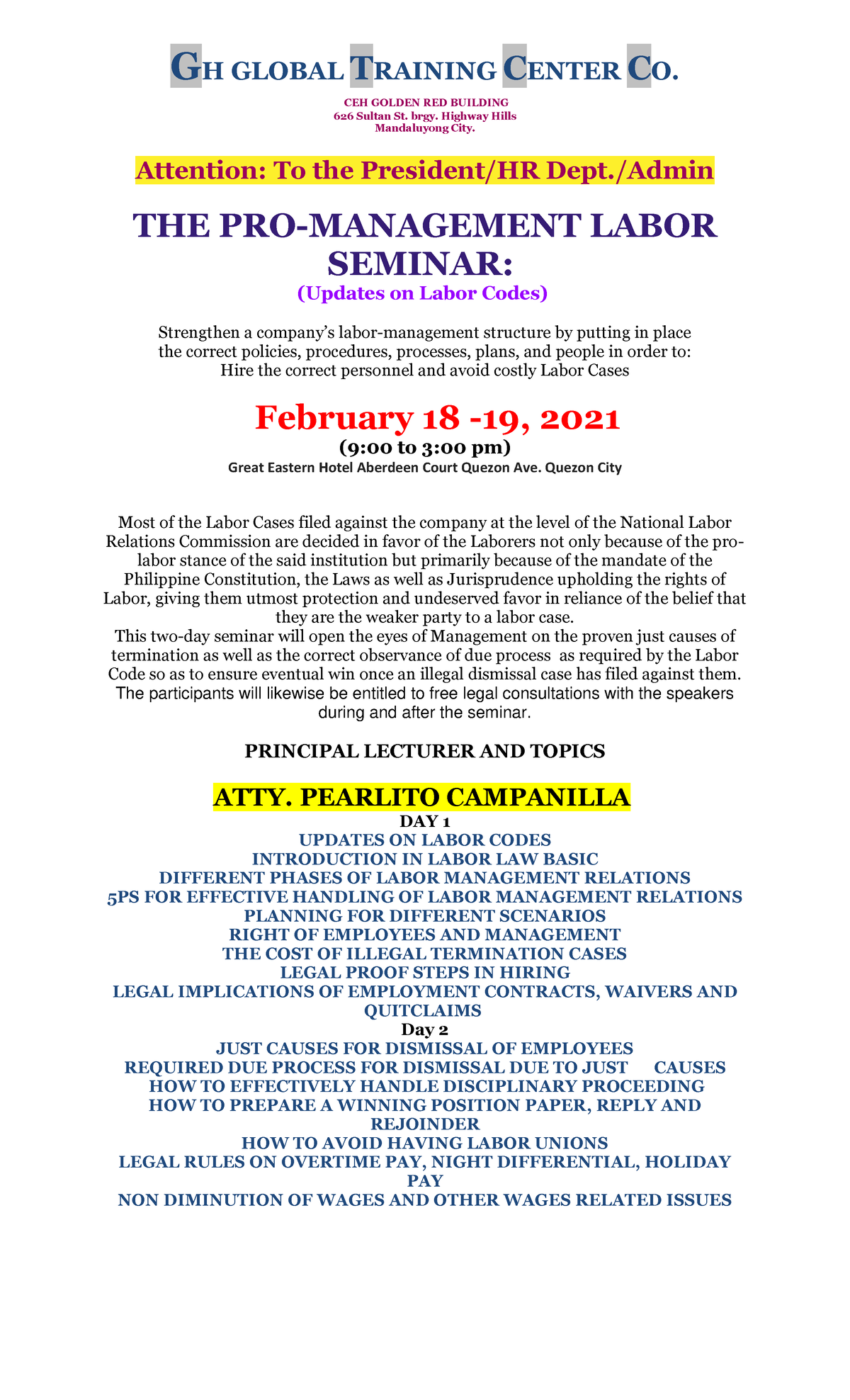Pro-Management Labor Seminar: Updates on Labor Codes - Feb 2021 - Studocu