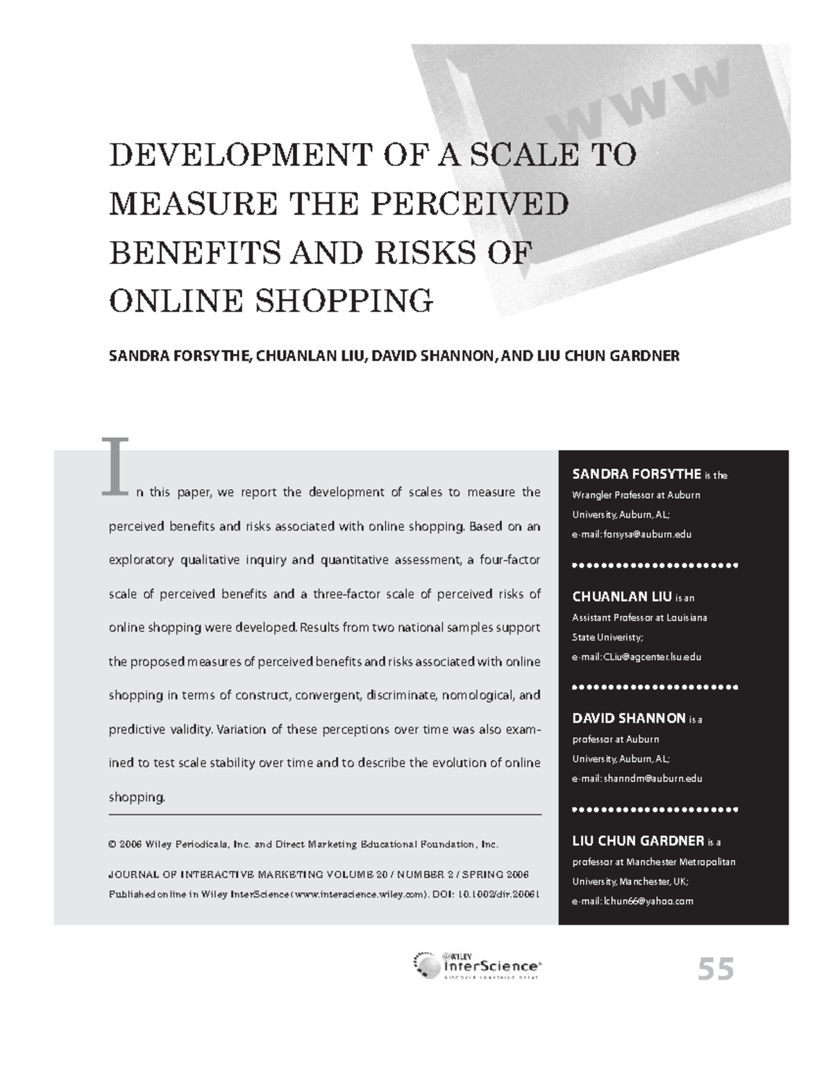 Development of Scales to Measure Perceived Benefits & Risks in Online ...
