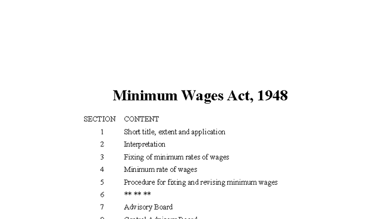 Minimum Wages Act, 1948: Comprehensive Section Overview - Studocu