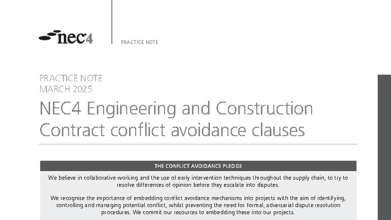 NEC4 Engineering & Construction Contract Practice Note: Conflict ...