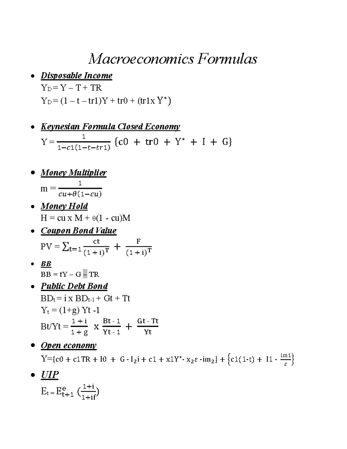 Macroeconomics Formulas - Studocu