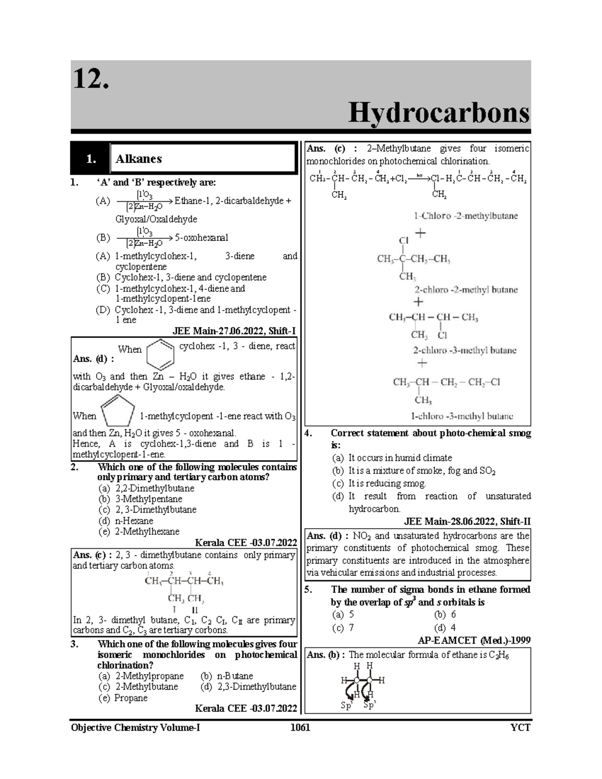 YCT Hydrocarbons NEET & JEE Practice Questions and Answers - Studocu