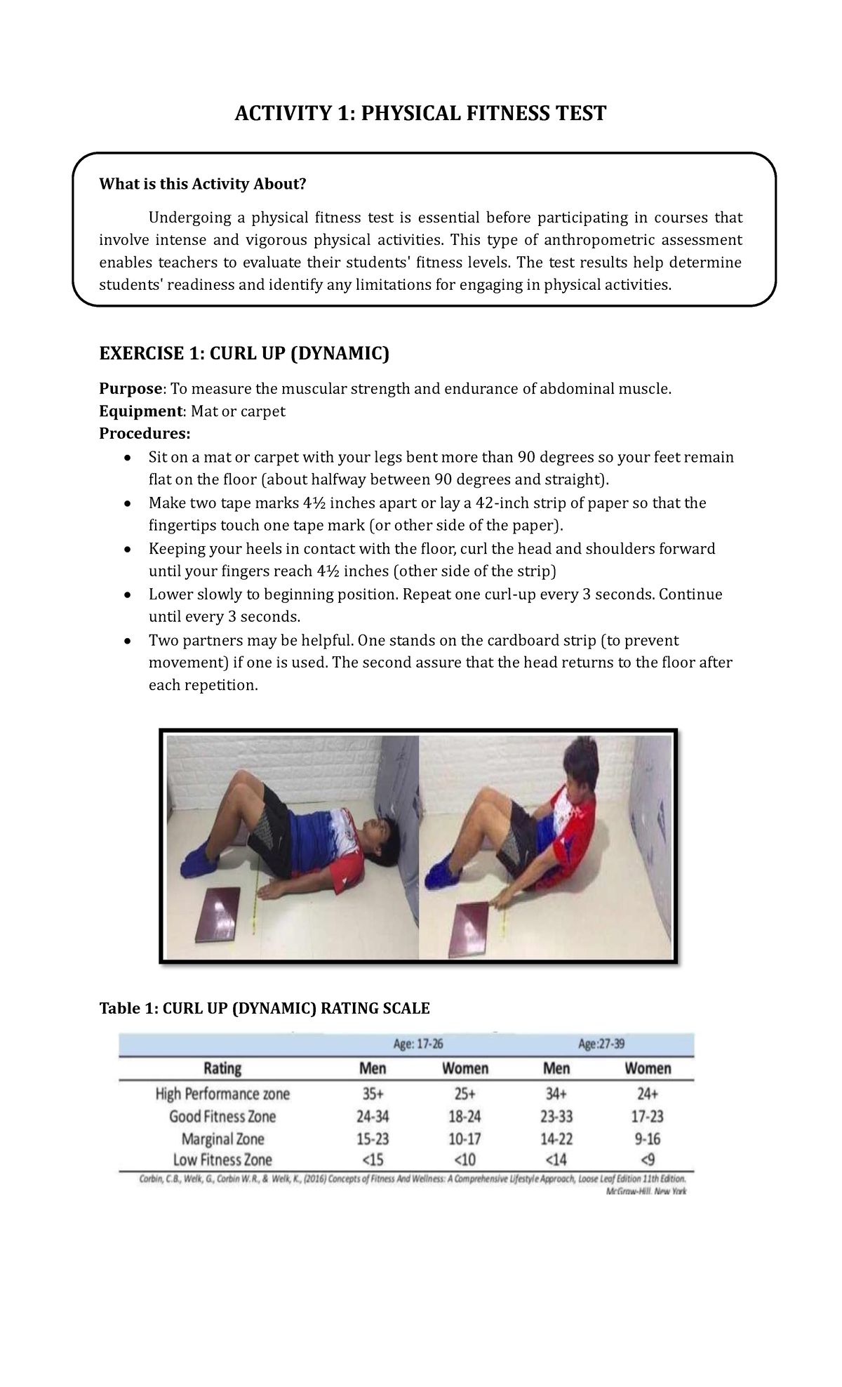 Pathfit 2: Physical Fitness Test & Assessment Activities - Studocu