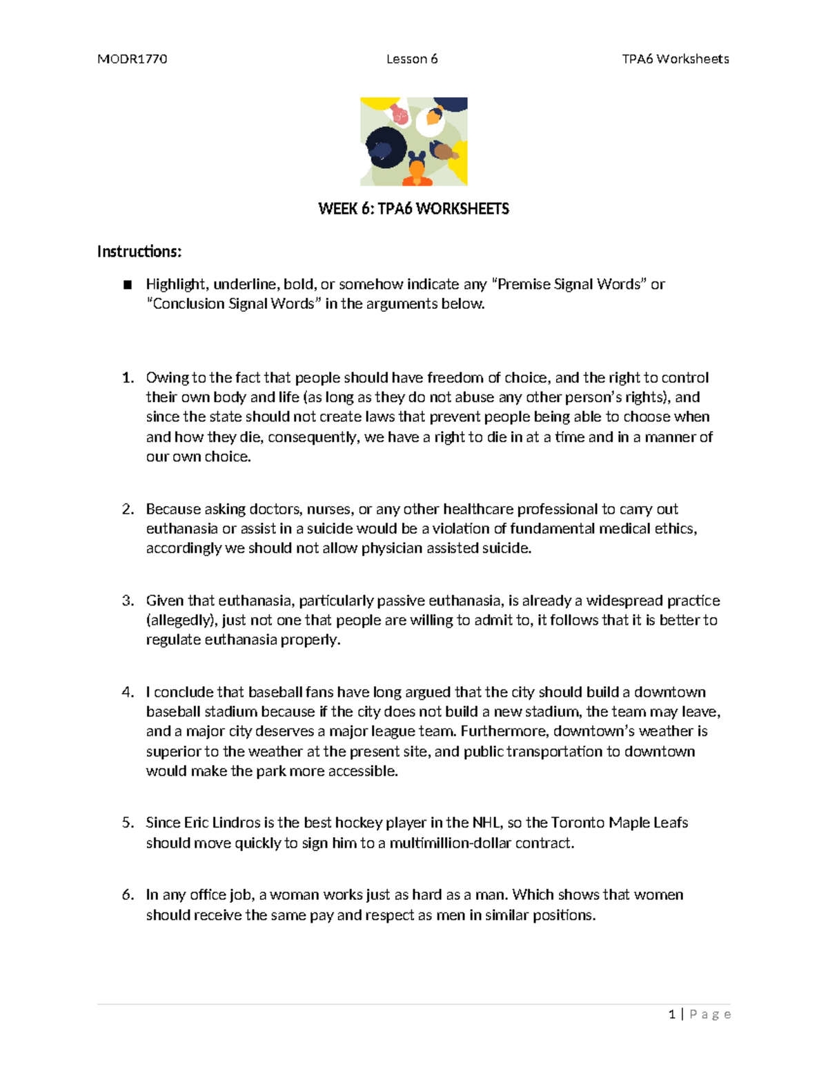 MODR1770 Lesson 6 TPA6 Worksheets on Premise & Conclusion Signals - Studocu