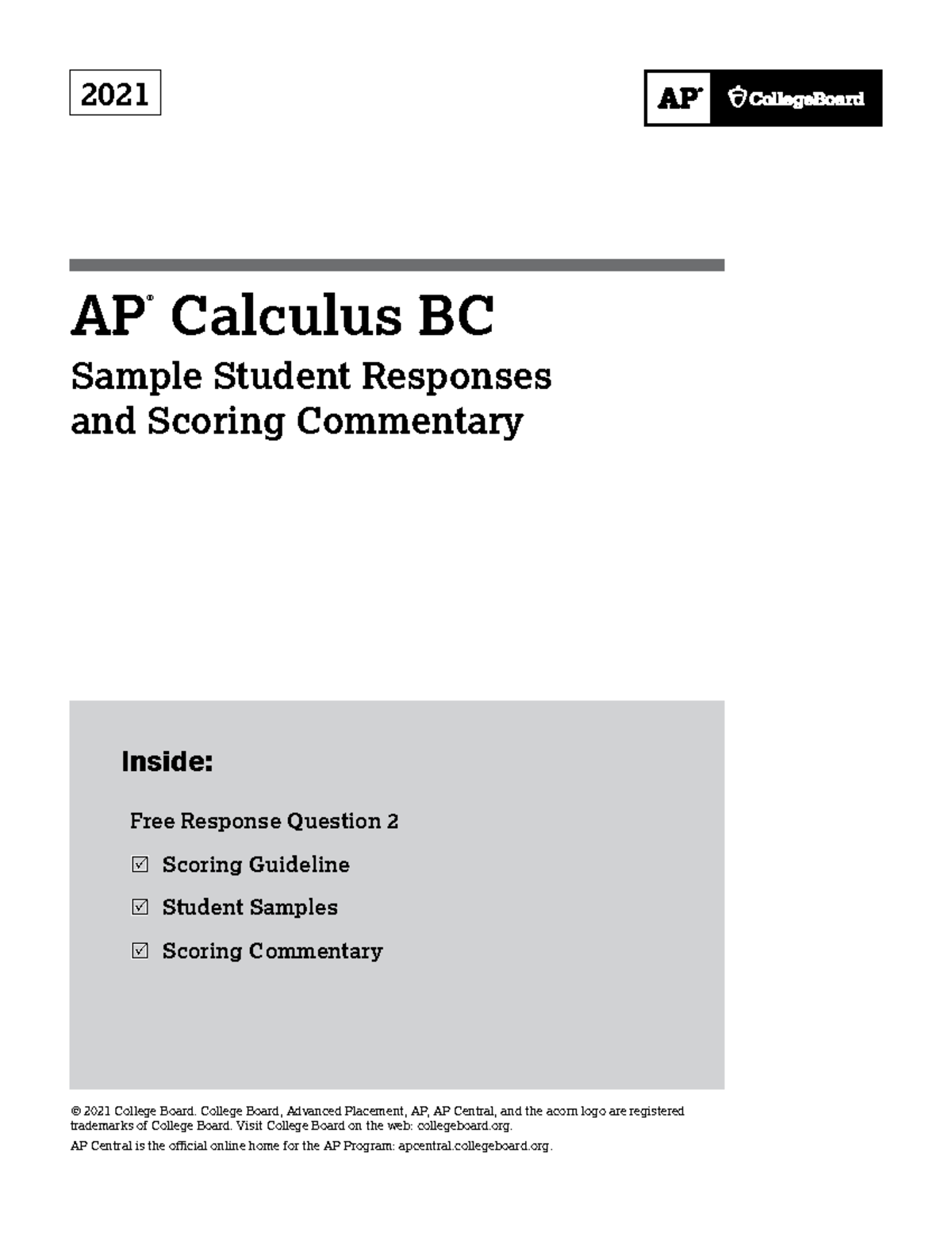 AP21 Calculus BC Free Response Question 2: Scoring Commentary ...