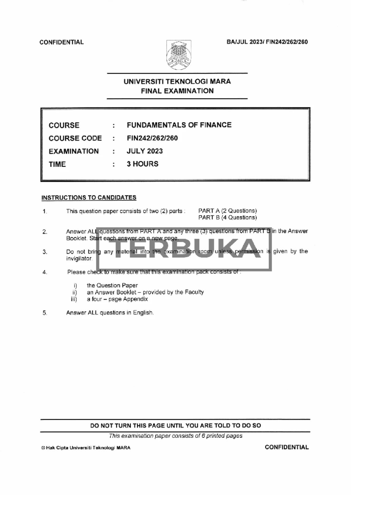 FIN 101: Fundamentals of Finance Final Exam - July 2023 - Studocu
