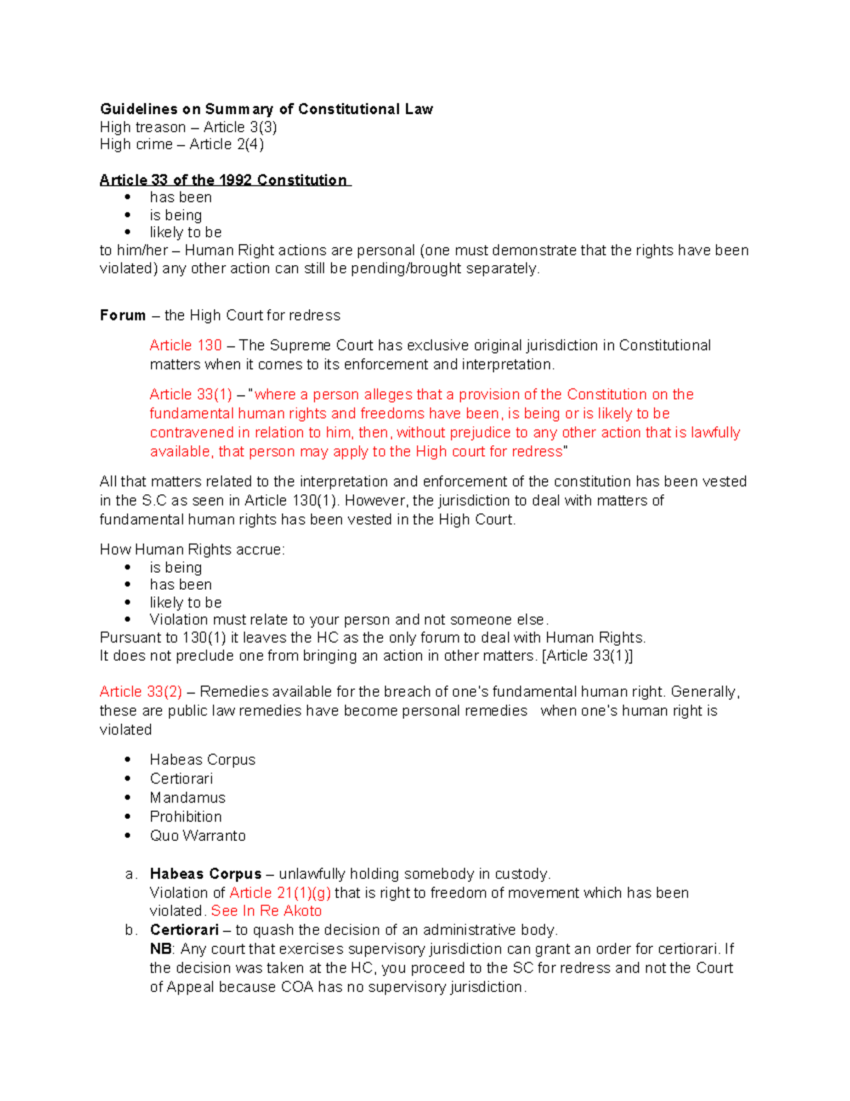 Guidelines on Constitutional Law: Summary of Key Articles and ...
