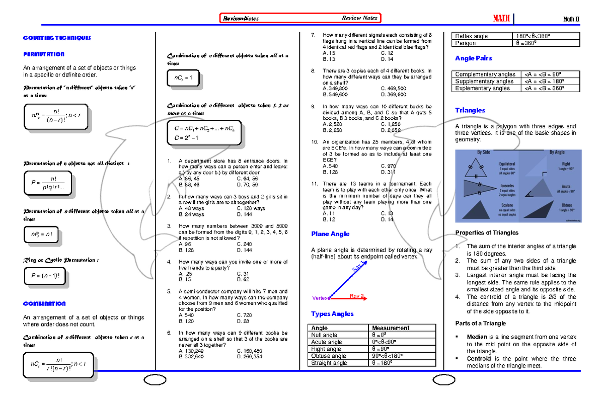 MATH 2 - Lecture Notes on Counting Techniques & Permutations - Studocu