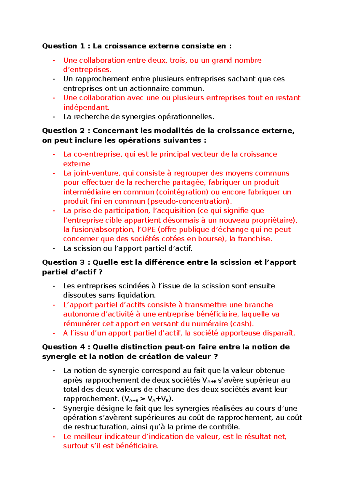 Questions d'examen réalisées en cours en 2025 - Question 1 : La ...