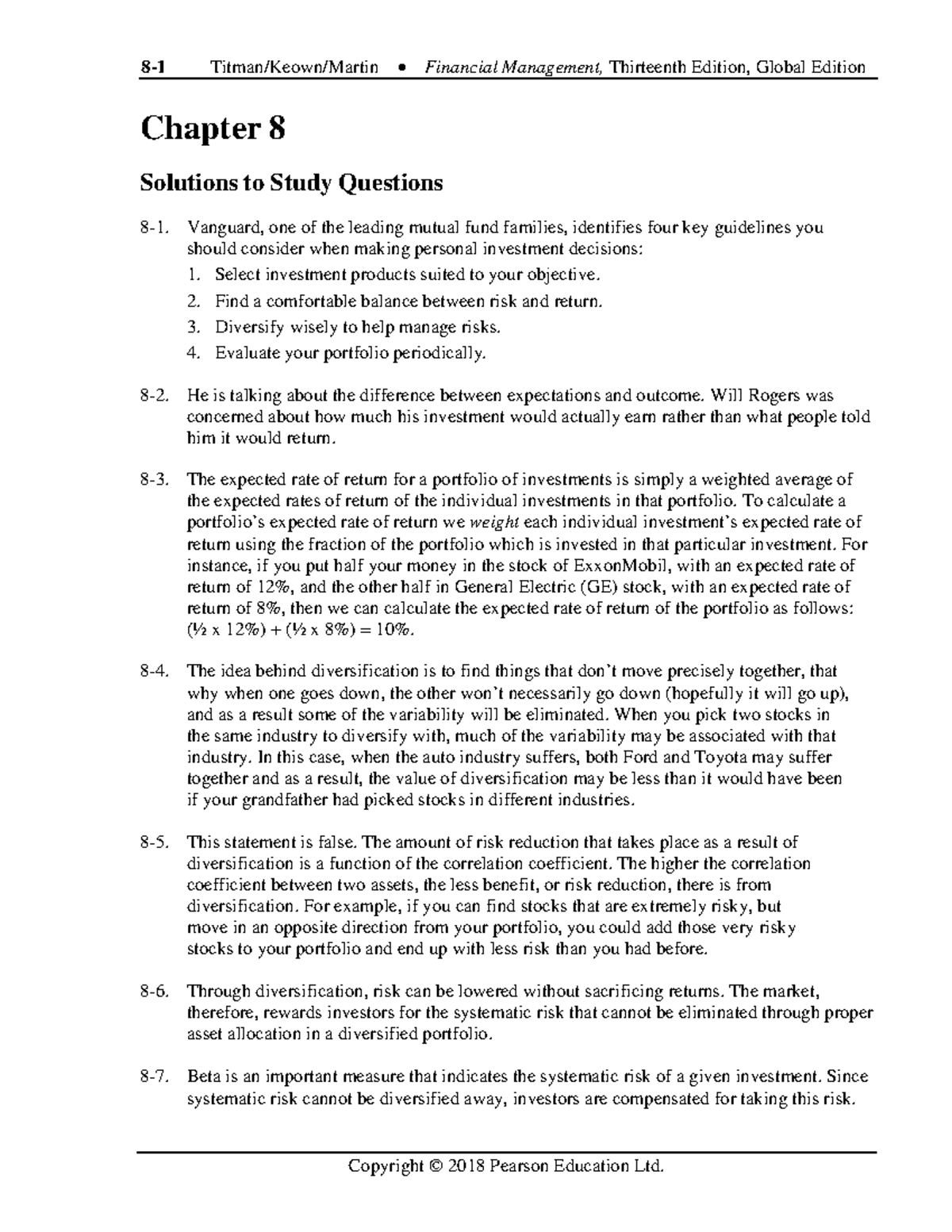 Titman FM13E Chapter 8 Solutions to Study Questions - Studocu
