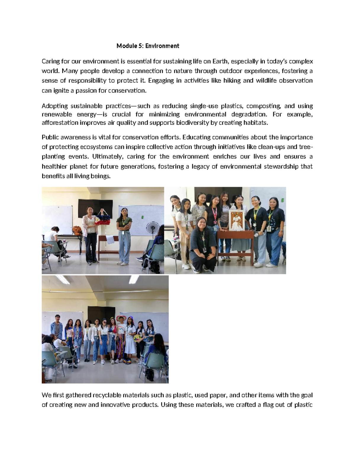 Nicca m5 - lecture notes - Module 5: Environment Caring for our ...