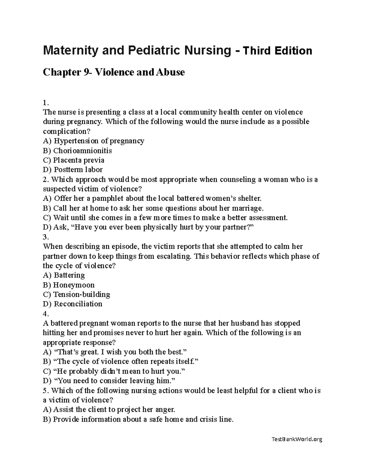 Chapter 09: Violence and Abuse in Maternity and Pediatric Nursing - Studocu