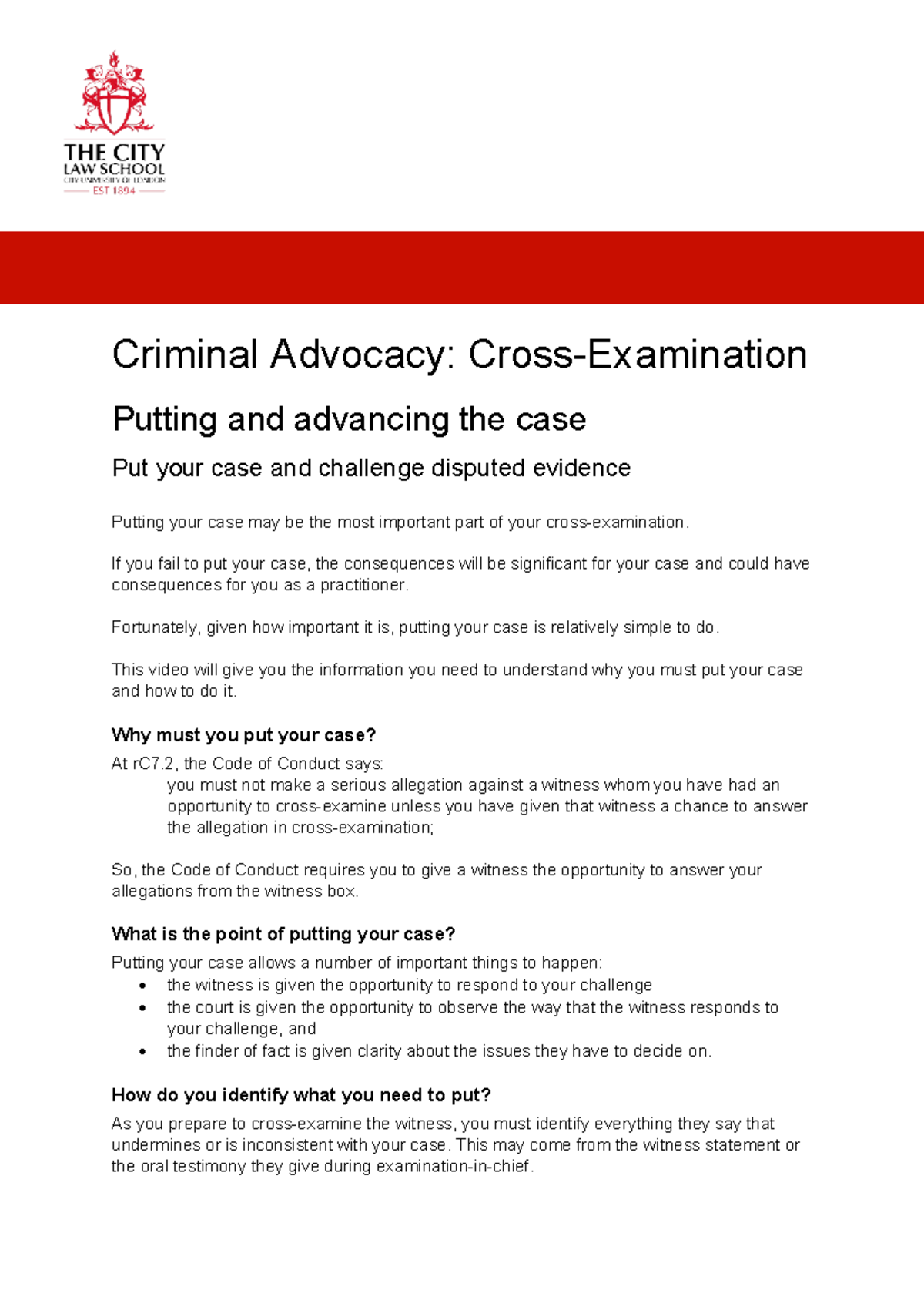 Transcript - Putting and advancing the case - put your case and ...