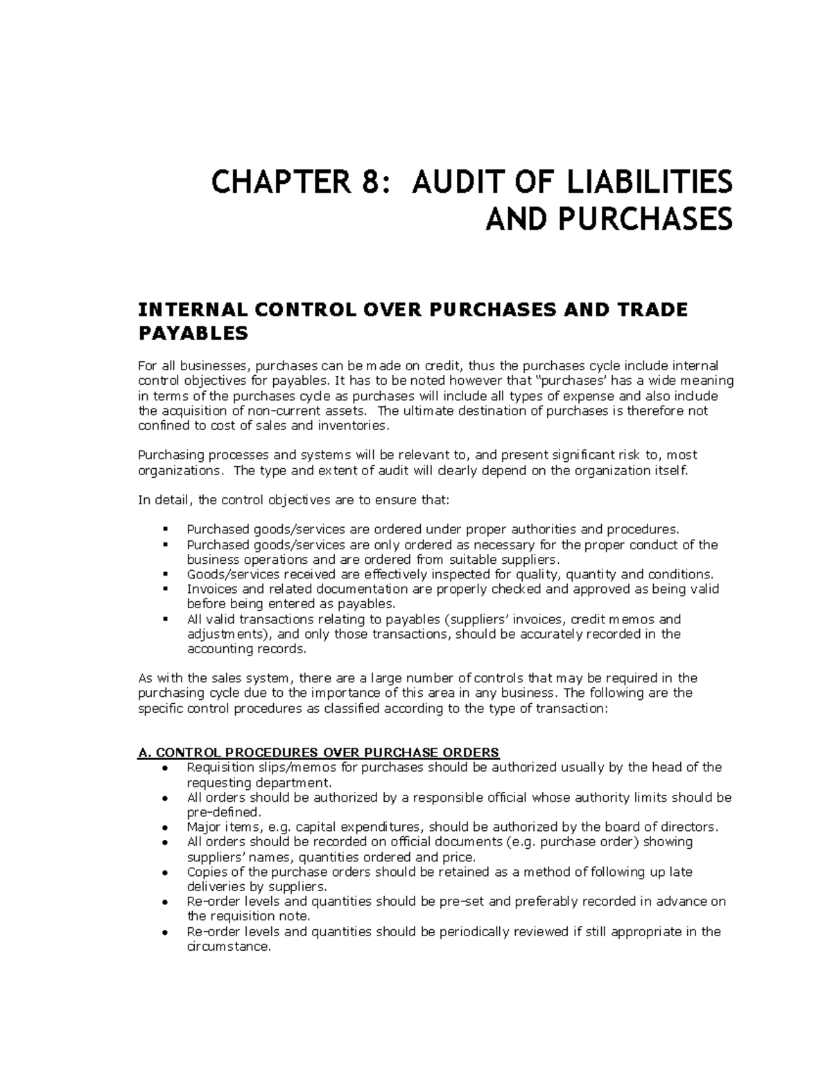2018 ED CH8: Audit of Liabilities and Internal Control Procedures - Studocu