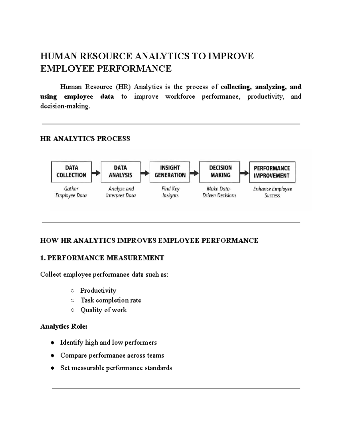 HR ANALYTICS TO ENHANCE EMPLOYEE PERFORMANCE - BA Notes - Studocu