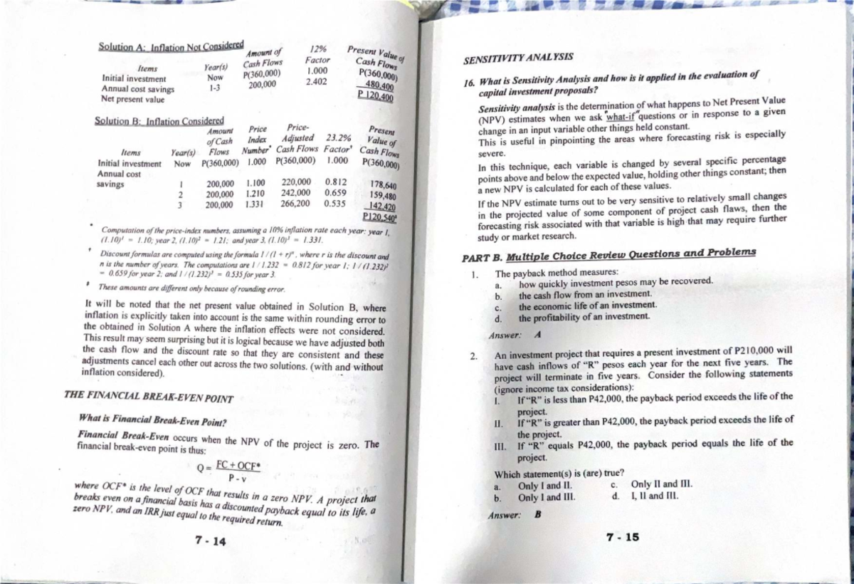 Capital Budgeting Techniques and Sensitivity Analysis (FIN 101) - Studocu