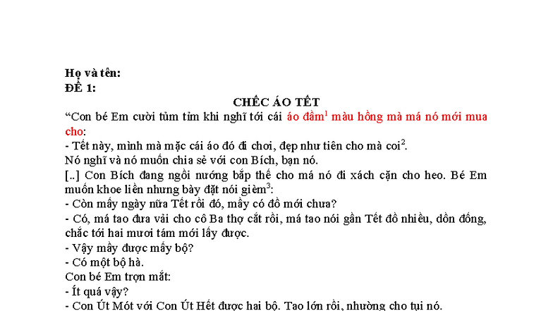 Cây Rơm và Áo Tết: Chuyện Bé Em và Con Bích - Studocu