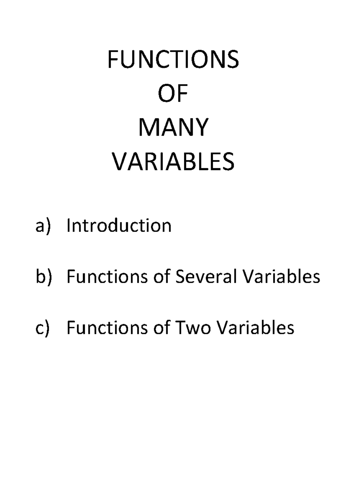 A) Functions of several variables-Introduction - FUNCTIONS OF MANY ...