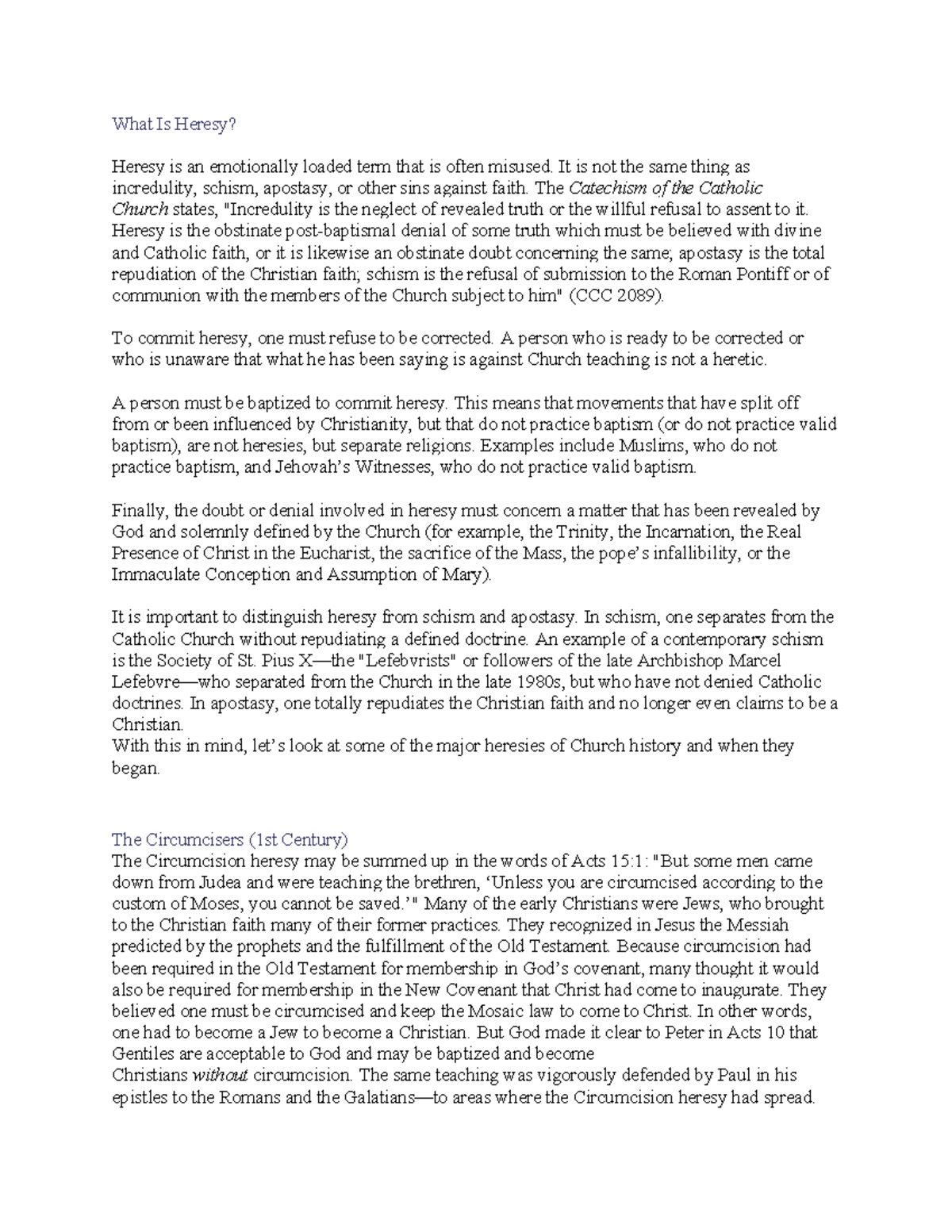 Major Heresies in Church History: An Overview and Analysis - Studocu