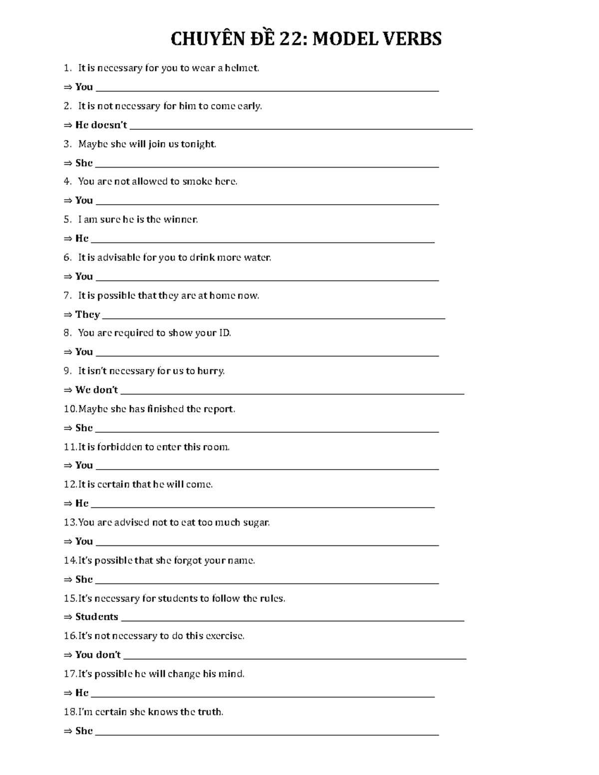 CHUYÊN ĐỀ 22: MODEL VERBS - CÁC CẤU TRÚC CẦN THIẾT - Studocu