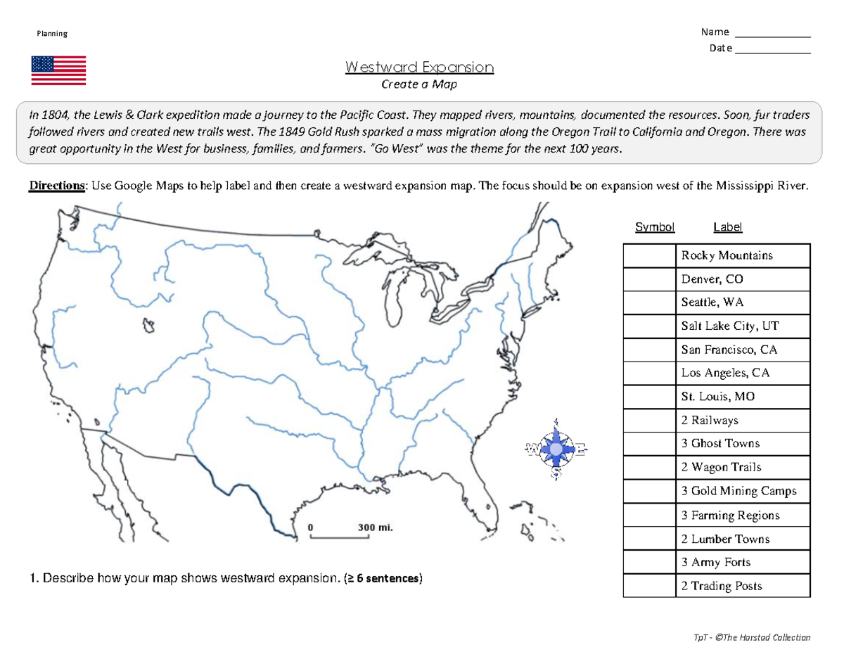 Westward Expansion Map Worksheet Lesson Plan 3