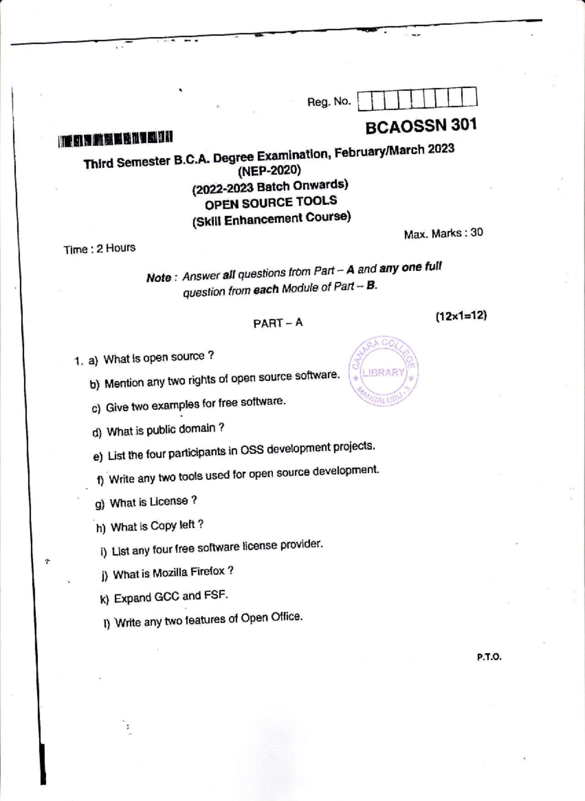 NEP BCA 301 - 2nd Sem Open Source Tools Practice QP - Studocu